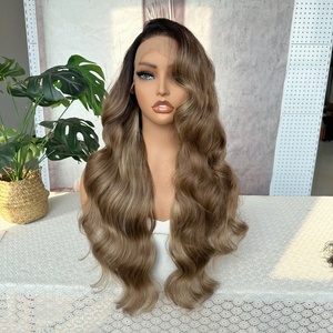 Parrucca Sintetica X-TRESS Lace Front Biondo Lino con Radici Nere, Onda Lunga Morbida e Ricciola, Pizzo Svizzero 13*6 Pre-Pizzicata con Riga Libera - Product Image 2