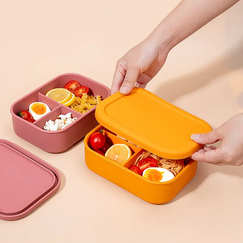OKSILICONE Bpa Free School Children Kid Snack Food Container Bento Fiambrera plegable de silicona plegable con tapa