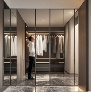 Armarios, Muebles de Dormitorio, Gabinete de Almacenamiento de MDF con Laminado de Melamina, con Puerta de Espejo, Madera Maciza - Product Image 4