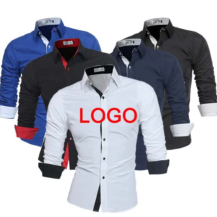 Custom Logo Label Official Formal Plain Solid Colour White Black Button Up Down Long Sleeve Men Work Uniform Shirts