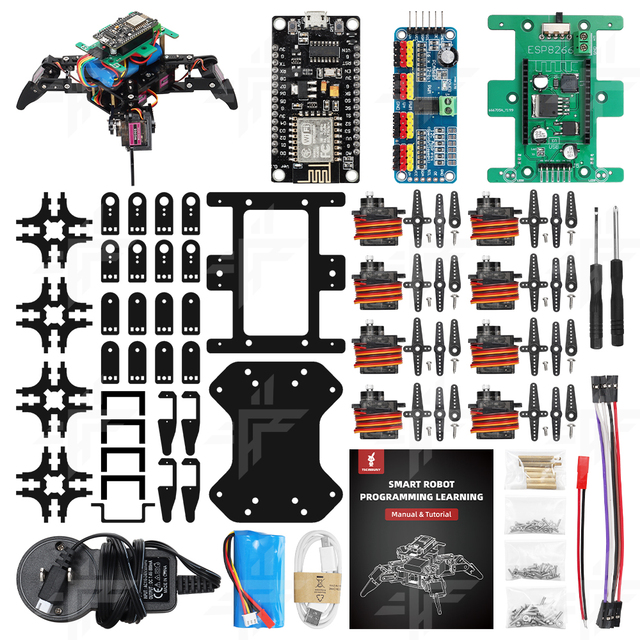 Tscinbuny ESP8266 WiFi Controlled DIY STEM Robot Kit Spider Four-Legged Robot Car for Education Programming