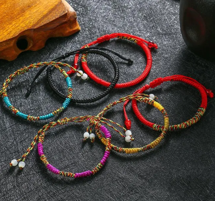 Chinese Ethnic Hand Woven Red String Bracelets Adjustable Lucky Cord Braided Bracelets Yoga Friendship Bracelets Couple Gifts
