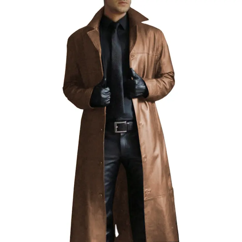 New Mens Jacket Men Plus Size Long Coat Fashion Brown Leather Jackets Men's Coats