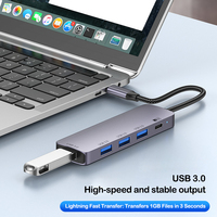 Hub USB 3.0 Type-C 5-en-1 avec alimentation 5V en alliage d'aluminium 5 Gbit/s pour extension d'ordinateur portable/tablette/téléphone portable - En stock