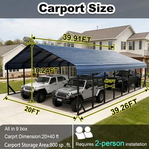 Abri de voiture extérieur en acier au carbone 20*40 pour une seule voiture, toit en tuiles d'acier coloré durable, abri de stationnement préfabriqué multi-scènes à monter soi-même - Product Image 2