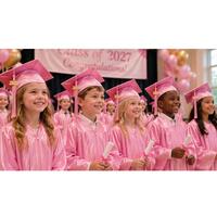 Ensemble de toge et toque de remise de diplôme personnalisés pour la maternelle, robe académique de style preppy avec pompon, vente en gros de toges et toques de remise de diplôme pour enfants