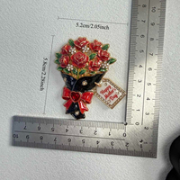 Broche en émail en forme de bouquet de roses, avec étiquette 'Joyeuse Fête des Mères', épingle cœur en strass, broches florales vintage