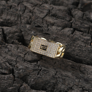 Anillo BES Hip Hop Geometría Cubana Chapado en Oro <span class=keywords><strong>de</strong></span> 14K, Anillo para Hombre, Joyería para Fiesta Rap <span class=keywords><strong>Rock</strong></span>, Anillo Cubano - Product Image 4
