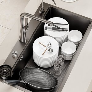 Fregadero de Cocina Grande de Acero Inoxidable 304 con Desagüe Izquierdo y Recolector de Residuos, Fácil de Limpiar - Product Image 6