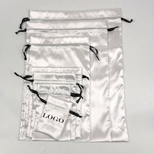 Sac d'emballage cosmétique de luxe personnalisé en satin avec cordon de serrage pour perruques, rangement anti-poussière, bijoux et sacs cadeaux en satin - Product Image 4