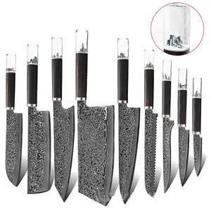 10 Stuk Santuko Chef Brood Nariki Cleaver Damascus Japanse Custom Keukenmessen Sets