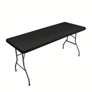 Stretch Fitted Polyester Washable Solid Color Outdoor Picnic Wedding Birthday <b>Party</b> Banquet Decoration Rectangular <b>Tablecloth</b> - Product Image 2