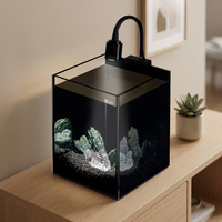 Akuarium Ikan Angelfish Sudut Kanan Ultra Jernih Modern JSD Latar Belakang Hitam 93% Transmisi Cahaya Kotak Lampu LED Ruang Belajar Kamar Tidur Meja