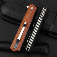 Couteau de poche EDC pour l'extérieur, lame en acier inoxydable D2, couteau pliable pour la survie en forêt, le camping, manche en bois, utilisation quotidienne