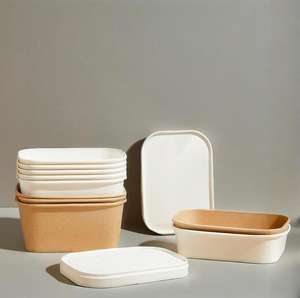 Contenedor Cuadrado Desechable para Almuerzo, Tazón de Papel de Grado Alimenticio con Tapas para Llevar, Forma Rectangular para Ensaladas - Product Image 1