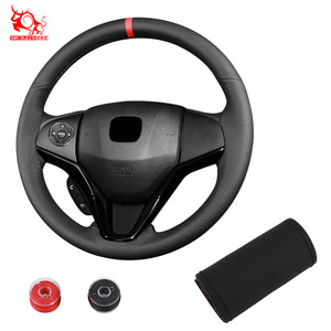Housses de <span class=keywords><strong>volant</strong></span> de voiture en <span class=keywords><strong>cuir</strong></span> noir artificiel cousues <span class=keywords><strong>à</strong></span> la main universelles brillantes pour toyota pour honda - Product Image 2