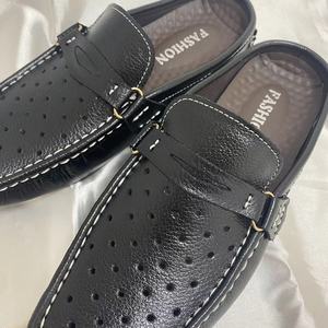 Mocasines de cuero genuino para hombre, talla grande, sandalias de exterior, sin talón, tipo loafer, para caminar, transpirables, personalizables, para verano - Product Image 4
