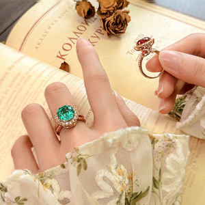 เครื่องประดับแฟชั่น แหวนทองแดงชุบทองคำขาว ประดับเพชรซิคอนสีแดงทรงโรสคัท ขนาด 10 มม. สีโรสโกลด์ สำหรับใส่ในชีวิตประจำวัน - Product Image 2