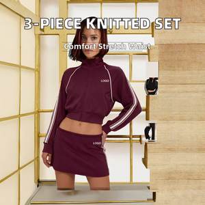 New Solid Plus Size Knitted <b>3</b>-<b>Piece</b> <b>Women's</b> Jacket Sweatpants Hoodie Skirt Set with Front Logo Elastic Waist Casual Sports <b>Suit</b> - Product Image 2