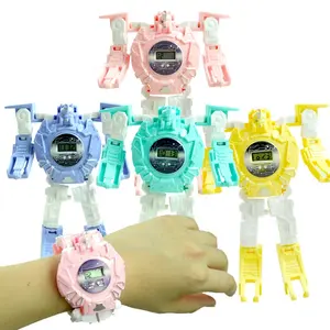 Colorful Cartoon Plastic Transform Change Deform Robot Toy Boys Girls Watches Wrist Digital Watch Children's Kids Watch