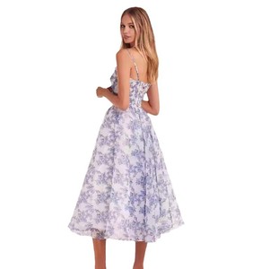 Robe de soirée mi-longue en mousseline à imprimé floral, épaules dénudées, taille empire, avec superposition transparente, style printemps-été - Product Image 5
