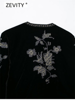 Zevity Nouvelle Veste de Bureau pour Femme Vintage à Col Boutonné en Velours Court à Broderie Florale Géométrique à Manches Longues