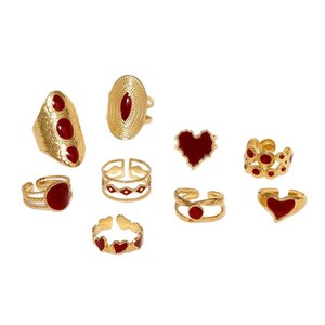 Anello Regolabile in Acciaio Inossidabile Stile Retrò Francese alla Moda, Smaltato <span class=keywords><strong>Rosso</strong></span> <span class=keywords><strong>Vino</strong></span>, per Ragazze - Product Image 5