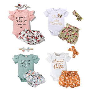 Conjunto de Ropa para Bebés Niñas, Boutique, Recién Nacidas, Elegante, Pantalones Cortos, Blusa, Estampado Floral, Verano, Talla 3T - Product Image 4