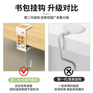Adjustable Desk Hooks For <b>Backpack</b> Earphone Hat Bookbag No Drill Self Adhesive Cold <b>Rolled</b> Steel Hook With Sticker Design - Product Image 5