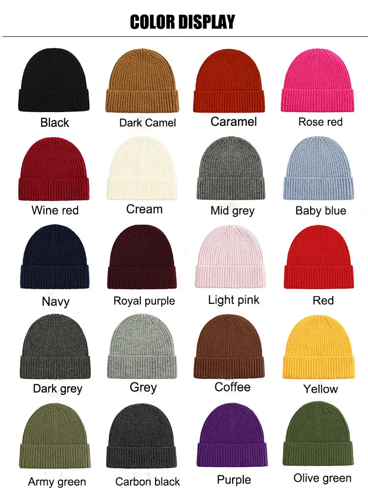 Chapéus de malha enchidos personalizados de inverno, gorros bordados, cor sólida, unissex, tampas quentes