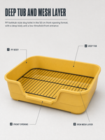 Bac à litière pour chat à ouverture frontale, faible seuil, toilette pour animaux de compagnie, plateau en plastique PP avec plateforme surélevée en maille de fer, 49 x 37 x 13 cm