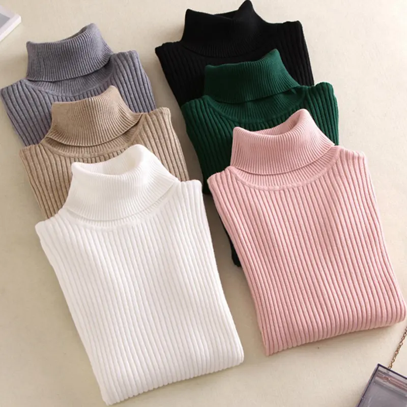 Custom Women sweater turtleneck women high neck sweaters girl knitted cotton pullover sweater