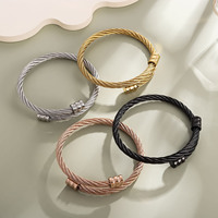 Bracelet manchette unisexe en acier inoxydable torsadé style Charriol, punk, hip-hop, ouvert et flexible, pour la vente en gros