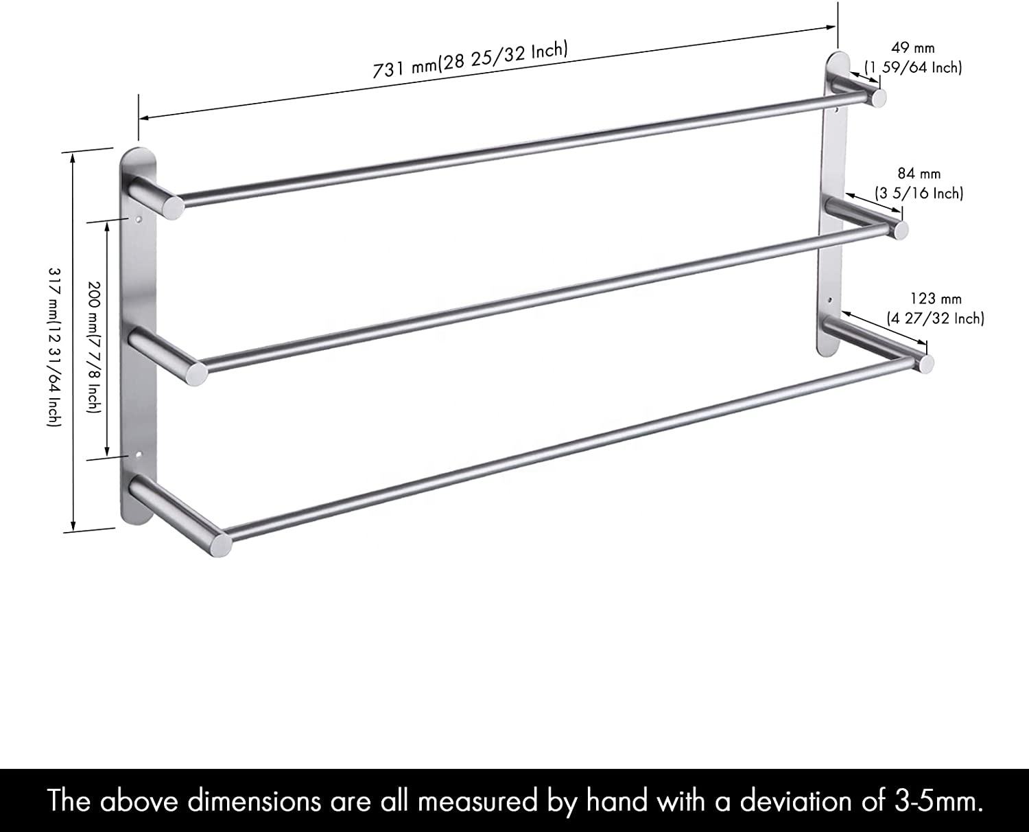 3-tier Stainless Steel Towel Rack Modern Bathroom Accessory