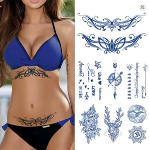 Tatuajes Temporales Semipermanentes a Base de Plantas, Color Azul, Resistentes al Agua, Ecológicos, con Logotipo Personalizado, Arte Corporal - Product Image 1
