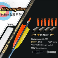 Flèche de tir à l'arc en carbone pur Pandarus Champion 0,001'' ID 6,2 mm SP300/350/400/500/600/700/800 avec plumes de dinde