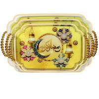 Ensemble de 3 plateaux dorés de luxe pour le Ramadan, 36/39/44 cm, en plastique, pour les fêtes du Ramadan, plateau à boissons de luxe pour la maison, plateau à fruits