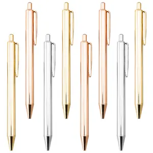 高品质电镀金色彩色压力机圆珠笔玫瑰金金属笔，带彩色定制标志