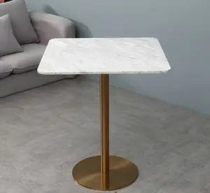 Modern Luxury Restaurant Table Top Dining Table Metal Base Square Marble Concrete Home Furniture Stainless Steel