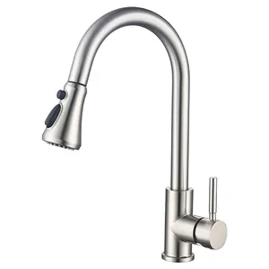 3-way Pull Out Kitchen Faucet Brushed Nickel Pullout Kitchen Tap Single Handle Brass Main Body Zinc Handle Cold Hot Water Modern