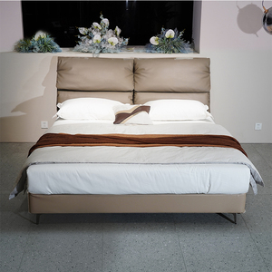 Cama Queen Size de Cuero Auténtico de Diseño Moderno para Dormitorio, Juego de Muebles de Lujo, Estructura de Cama King Size Tipo Loft - Product Image 1