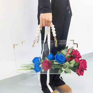 Hot Sale New Rectangle Transparent Acrylic Multi-functional <strong>Folding</strong> Portable Flower <strong>Box</strong> Pearl Handle Rose <strong>Storage</strong> Gift <strong>Box</strong> - Product Image 2