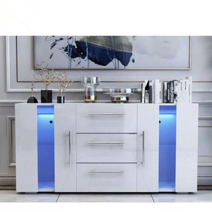 Hiện Đại Có Độ Bóng Cao Trắng Tủ Tủ Tủ Hiển Thị Với RGB LED Ánh Sáng - Product Image 5