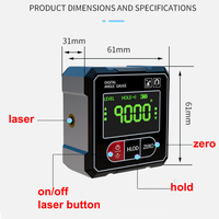 Boîte d'Angle Numérique Magnétique à Quatre Côtés 4*90° 0.2° avec Double Laser, Étiquette Noire Neutre, Rapporteur, Niveau et Inclinomètre