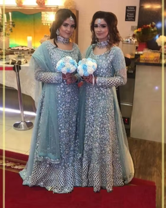 ATIYA LIBAS Indian/Pakistani Bridesmaid Floor-Length <b>Chiffon</b> Wedding Party <b>Dress</b> Floral Pattern Embroidery High Street Style - Product Image 3