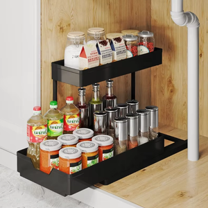 Étagère <span class=keywords><strong>à</strong></span> <span class=keywords><strong>épices</strong></span> <span class=keywords><strong>à</strong></span> 2 niveaux, étagère coulissante extractible sous l'évier, organisateur pour le rangement des armoires de cuisine, <span class=keywords><strong>tiroir</strong></span> - Product Image 3