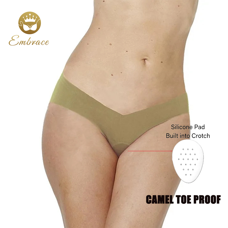 Embrace Sports and Fitness Underwear Women's Panties With Low Waist V Shape Seamless Camel Toe Cover Thong with Pad