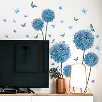 4pcs/set Grosir Lembar Stiker UV untuk Dinding Warna Biru Langit Desain Bunga Stiker Wallpaper untuk Dinding di Ruang Tamu Kamar Tidur