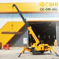 Mini-grue araignée de 2 tonnes à flèche télescopique hydraulique sur chenilles, certifiée CE EPA Euro 5, télécommandée pour levage en espace étroit