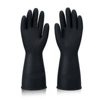 Gants de nettoyage en nitrile noir, imperméables, avec grip texturé, manchette longue, usage domestique, ambidextres